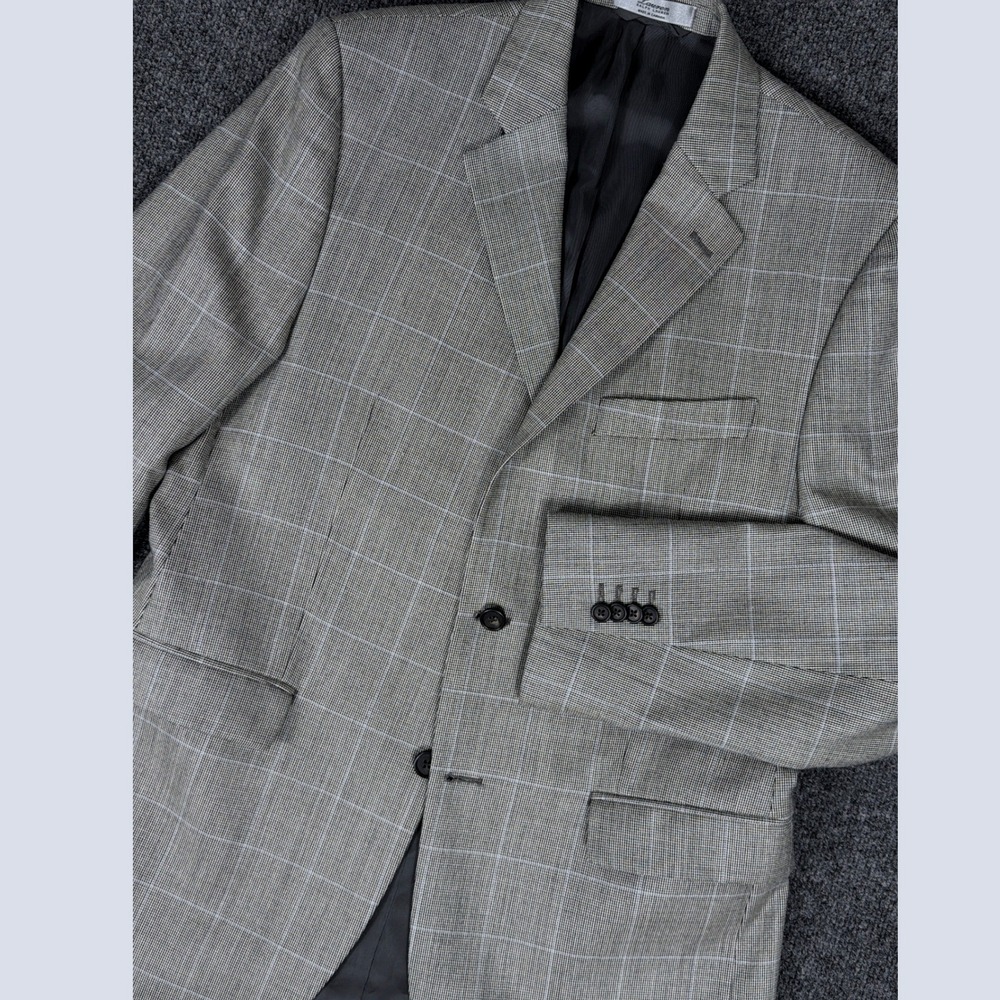 Lauren Ralph Lauren Mens 40R Grey Windowpane Plaid Silk Wool Blazer Jacket